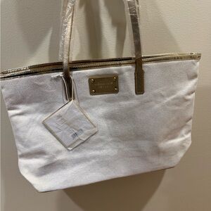 Michael Kors White and Gold Tote Bag